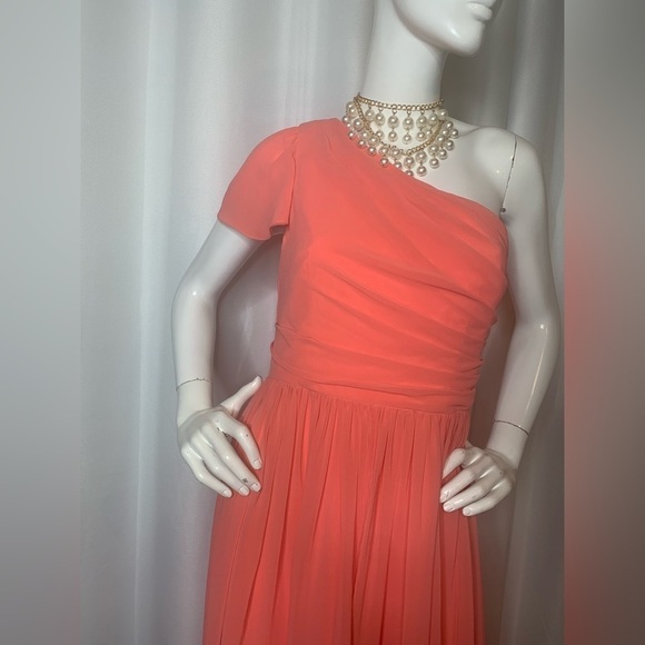 Mikael Aghal One-shoulder Gathered Crepe Gown - Coral - Picture 4 of 11